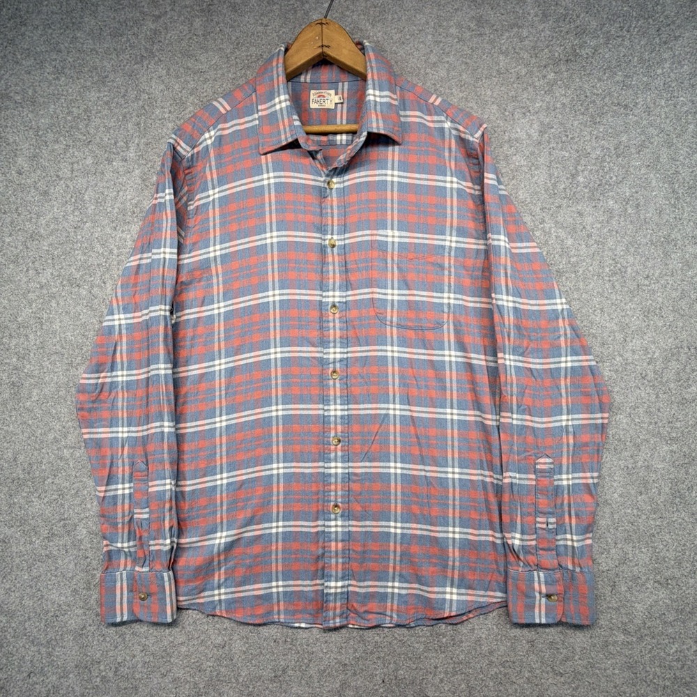 Faherty The All Time Shirt Mens Large Blue Red Plaid Flannel Lightweight Preppy